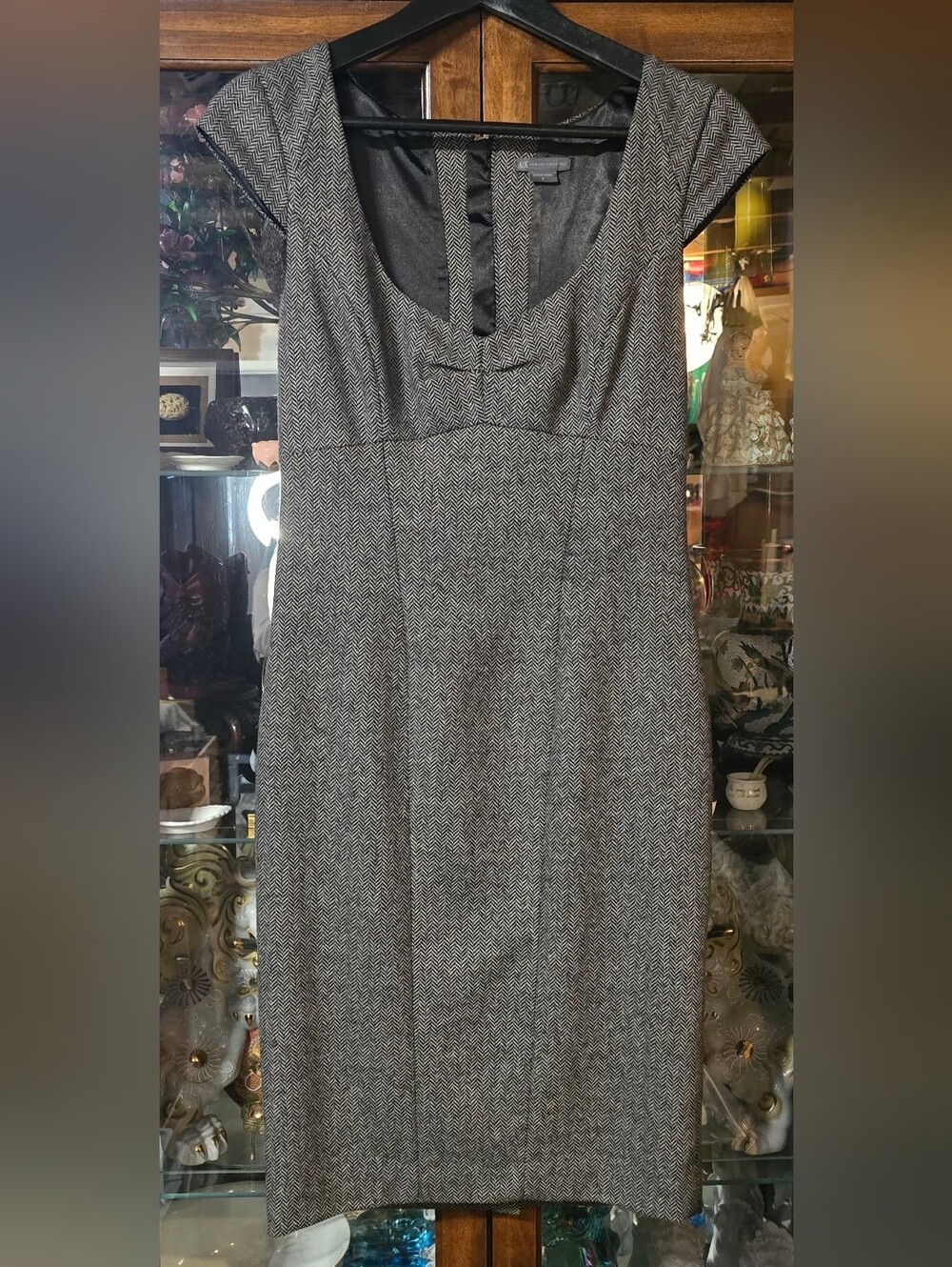 A|X Armani Exchange Herringbone Tweed Cap Sleeve Sheath Dress